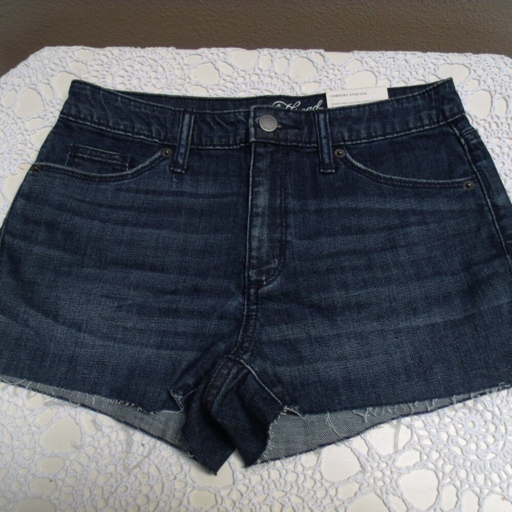 Universal Thread High-Rise Raw Hem Shortie Jean Shorts Dark Blue Wash Sz 4